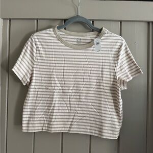NWT GAP Tan, Pink and White Striped Cropped Tee